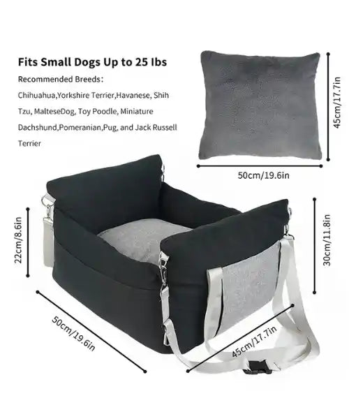 CozyRide Small Dog Car Seat - Waterproof Booster Seat, Safety Leash & Storage Pockets for Pets Up to 25lbs